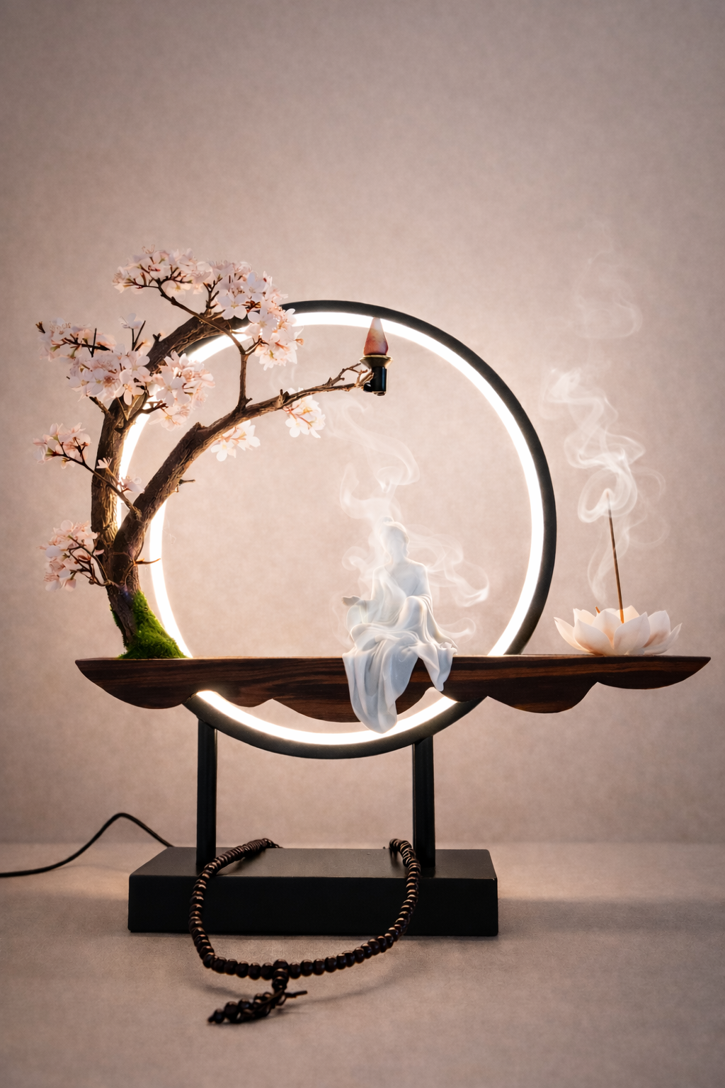 🌳 Porte-Encens Backflow « Arbre de Méditation » LED – 35 cm