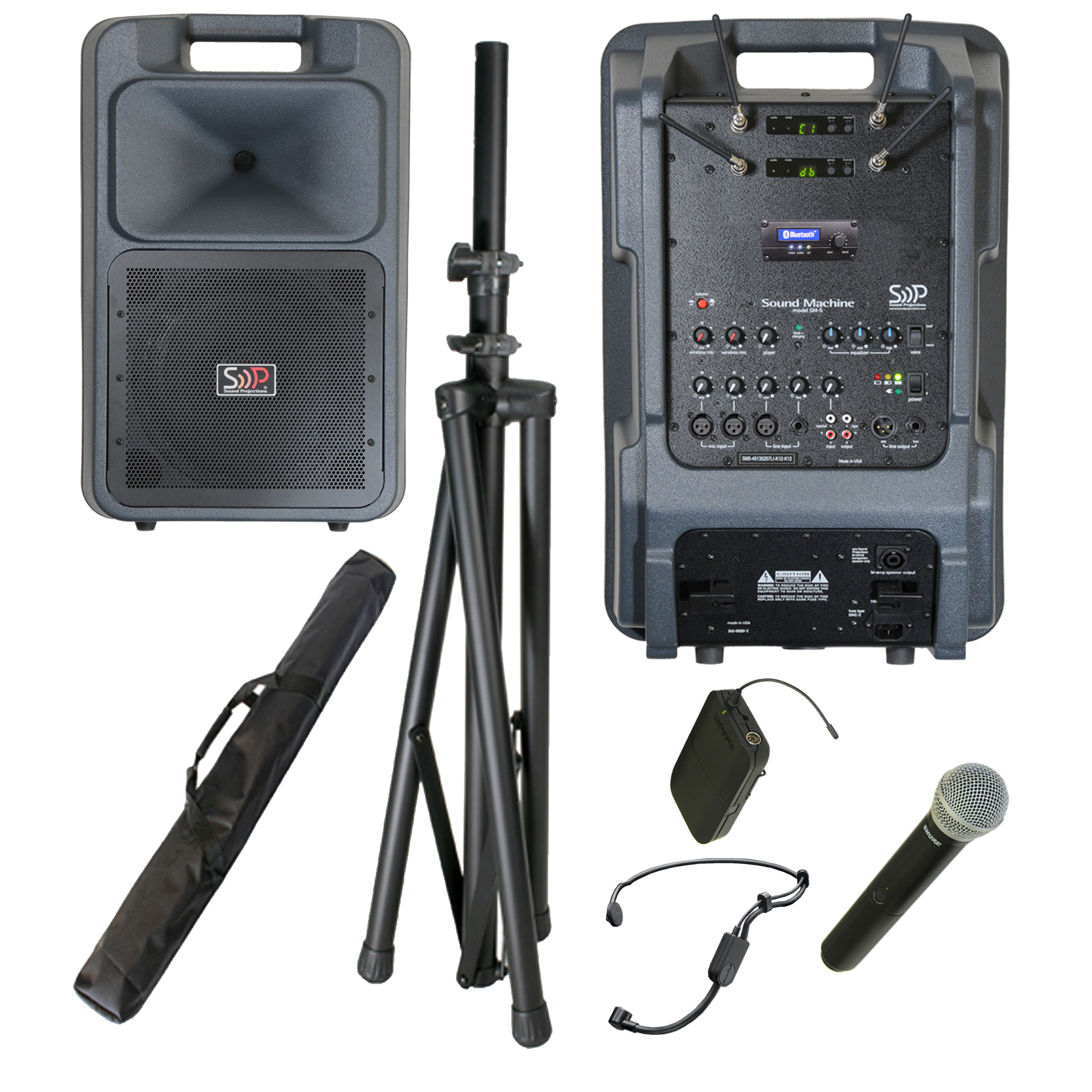 Sound Projections SM5-HBM-HHBT &mdash; SM-5 + Shure UHF Headset + Handheld Wireless + Bluetooth/MP3
