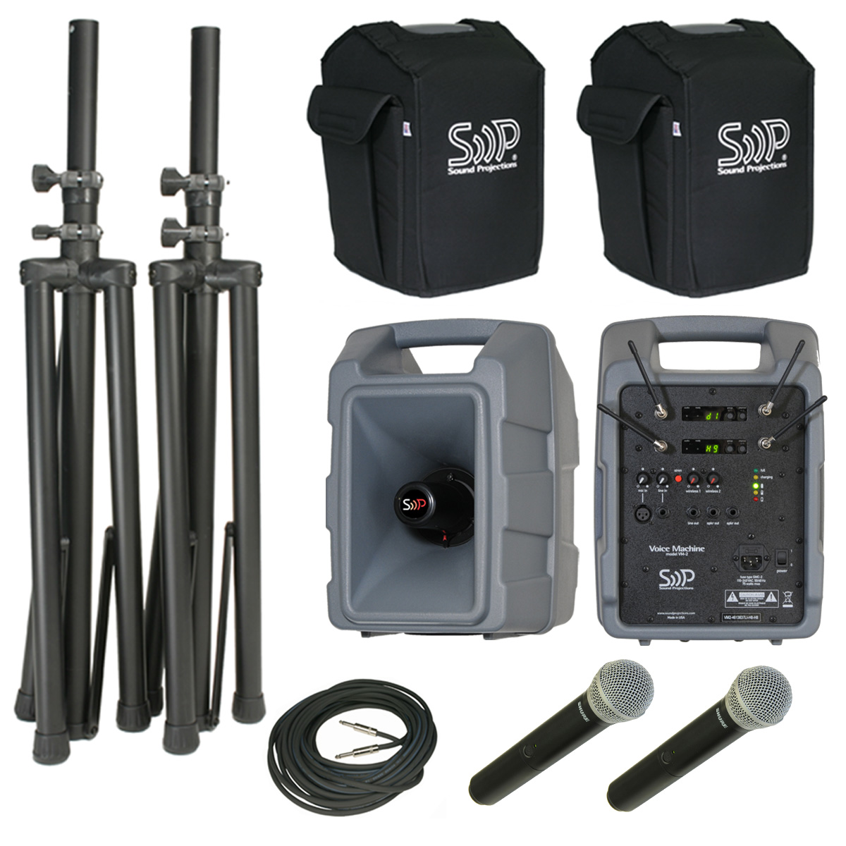 Sound Projections VM2-HH-HHDLX &mdash; Voice Machine VM-2+ Deluxe: Dual UHF Handheld Wireless + Companion Speaker