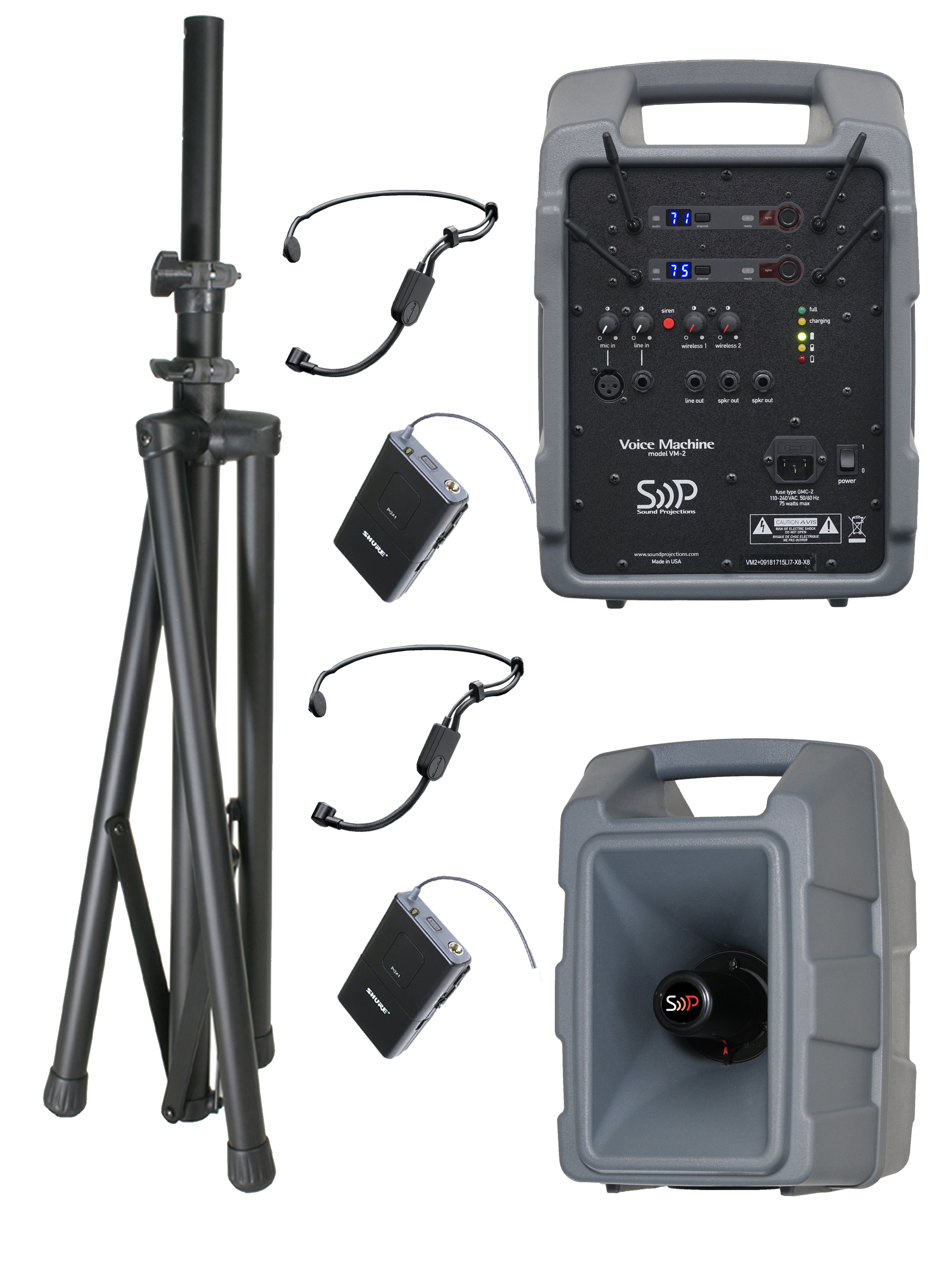 Sound Projections VM2D-HBM-HBM &mdash; Voice Machine VM-2+ + Dual Shure 60-Ch Digital Headset Wireless
