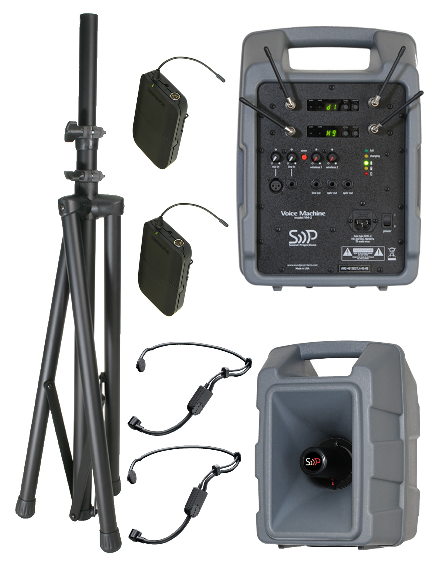 Sound Projections VM2-HBM-HBM &mdash; Voice Machine VM-2+ + Dual Shure 123-Ch UHF Headset Wireless