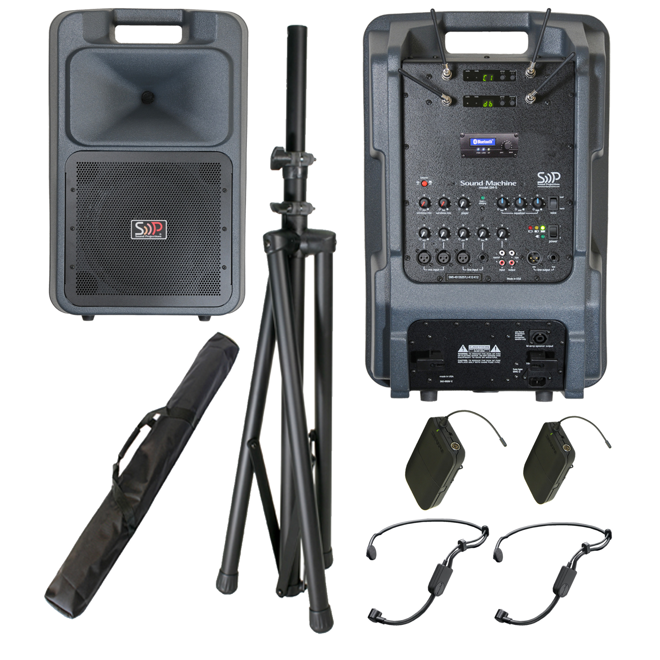 Sound Projections SM5-HBM-HBMBT &mdash; SM-5 + Dual Shure 123-Ch UHF Headset Wireless + Bluetooth/MP3