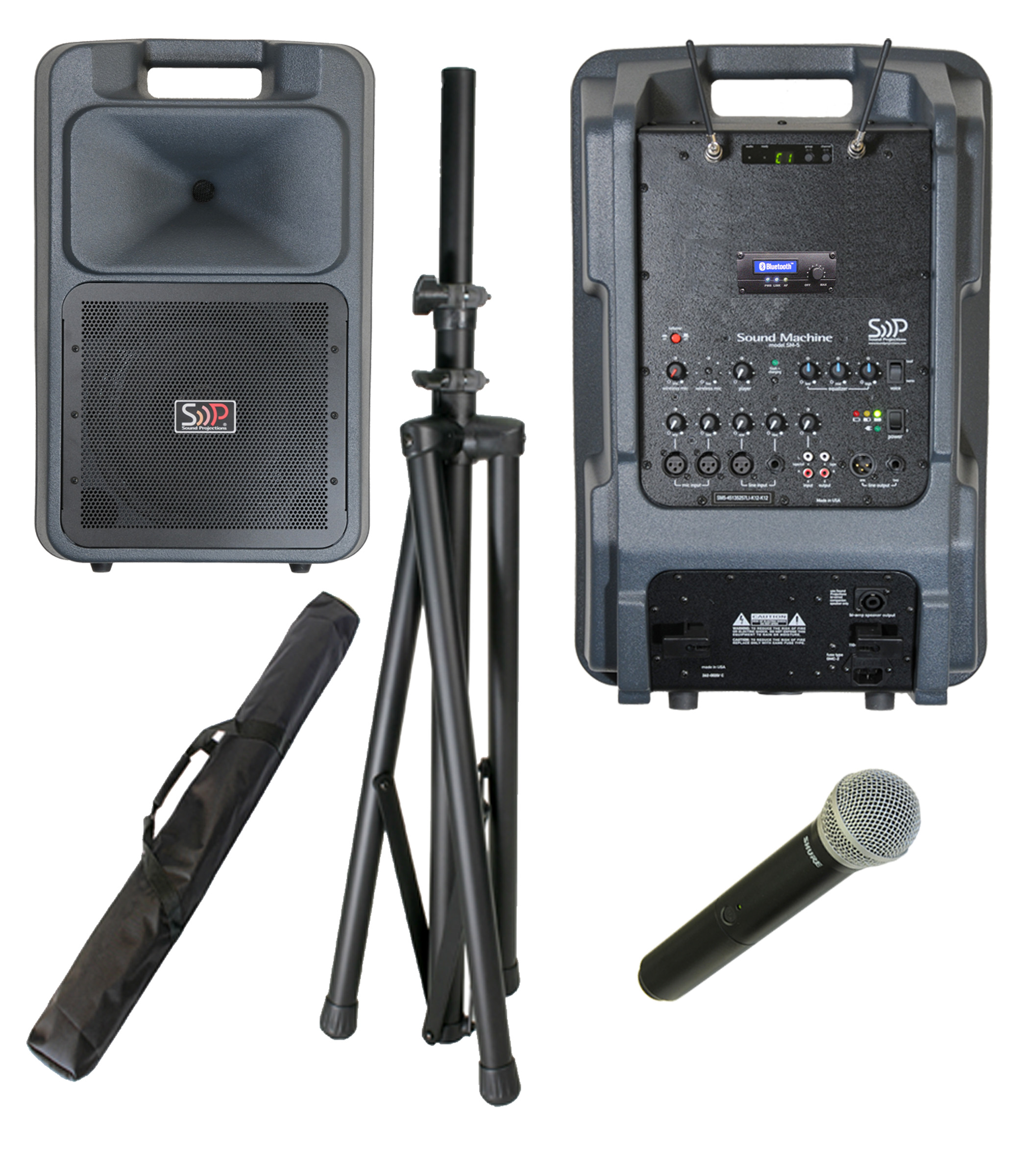 Sound Projections SM5-HHBT &mdash; SM-5 + Shure 123-Ch UHF Handheld Wireless + Bluetooth/MP3