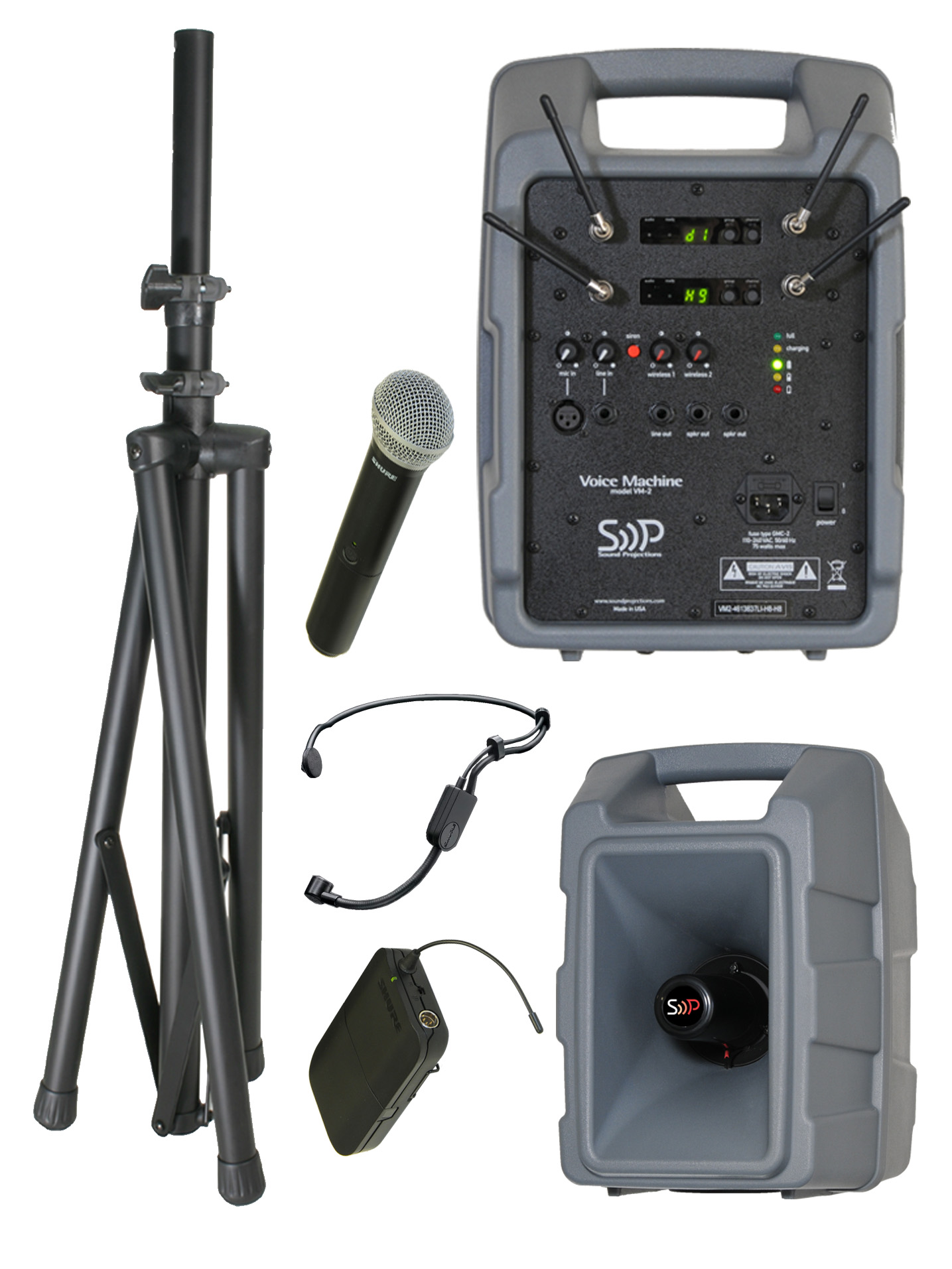 Sound Projections VM2-HBM-HH &mdash; Voice Machine VM-2+ + Shure UHF Headset + Handheld Wireless