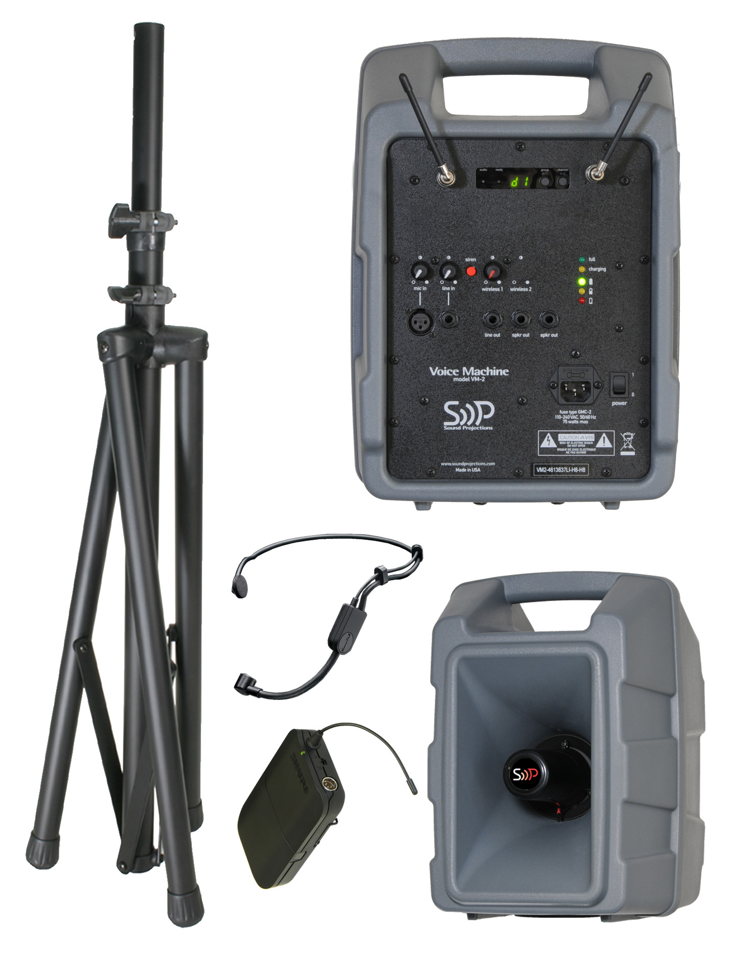 Sound Projections VM2-HBM &mdash; Voice Machine VM-2+ + Shure 123-Ch UHF Headset Wireless