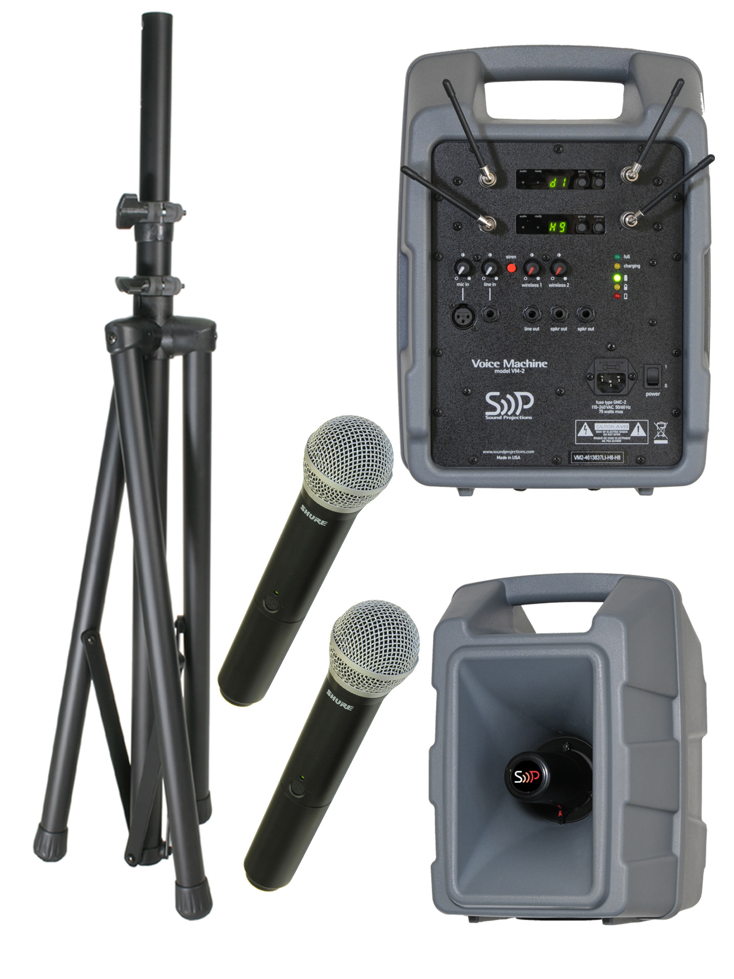Sound Projections VM2-HH-HH &mdash; Voice Machine VM-2+ + Dual Shure 123-Ch UHF Handheld Wireless