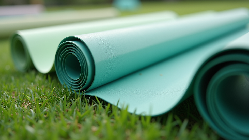 Close-up view of rolled-up PVC lawn blinds showing texture and material quality