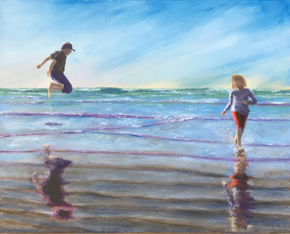 Asher and Presley Beach Fun  18 X 24 Oil.jpeg