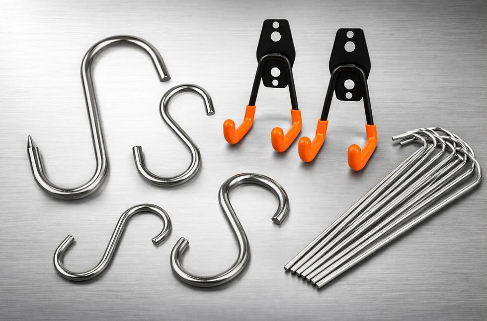 Various industrial steel hooks and wire formed components