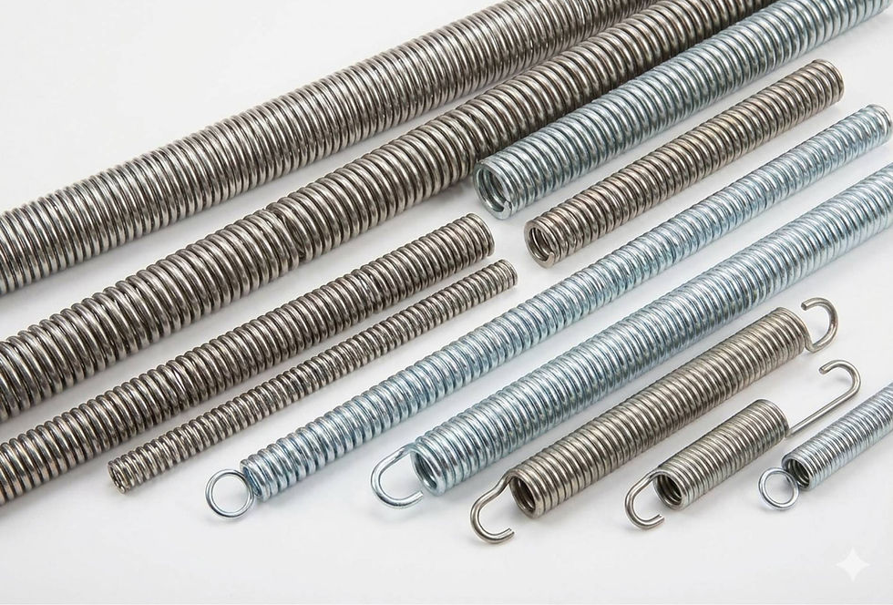Assorted long compression, extension and tension springs for industrial applications
