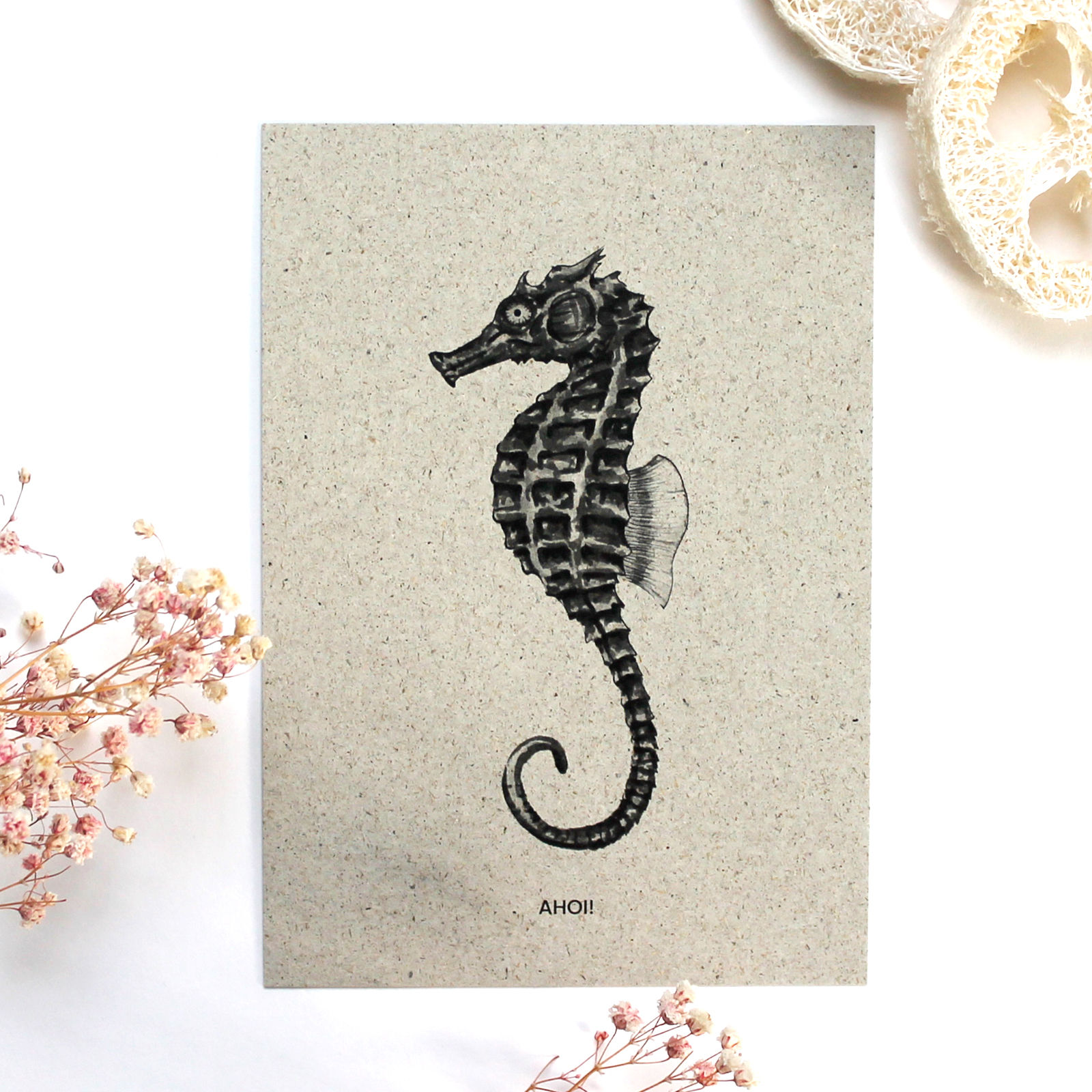 Grußkarte, Seepferdchen, Spruch: "Ahoi!"