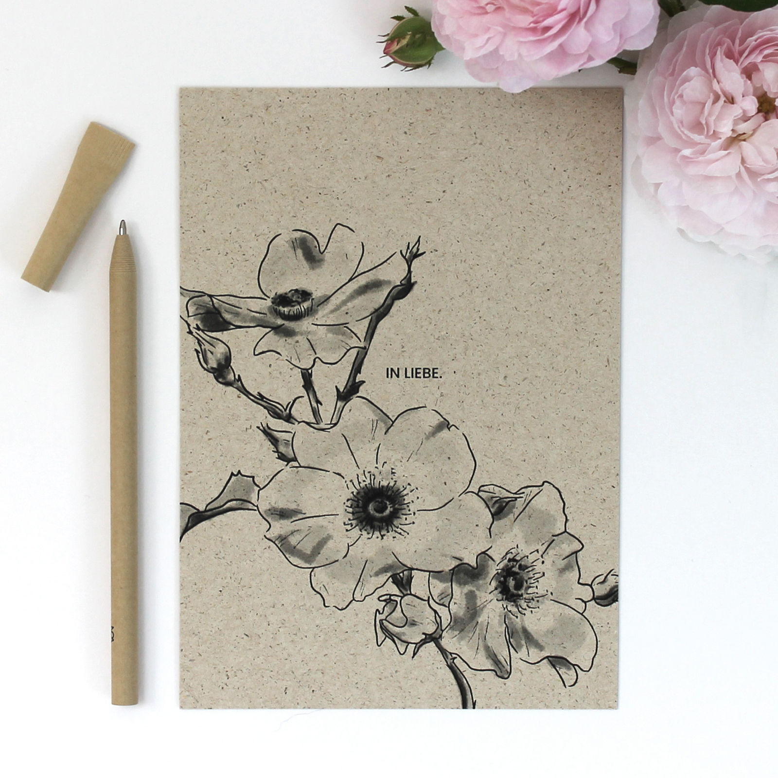 Grußkarte, Wildrose, Spruch: "In Liebe."