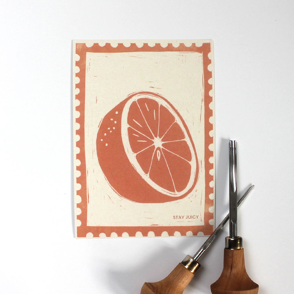 Postkarte, Orange, Spruch: Stay Juicy