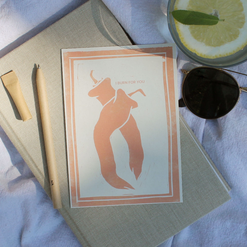 Postkarte, Chili, Spruch: I burn for you