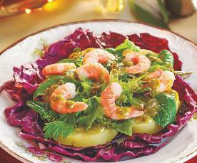 Patate con gamberi e pesto