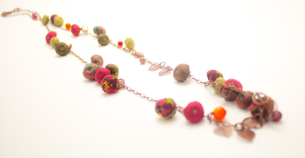 Thumbnail: Red/Green Rosebuds Necklace