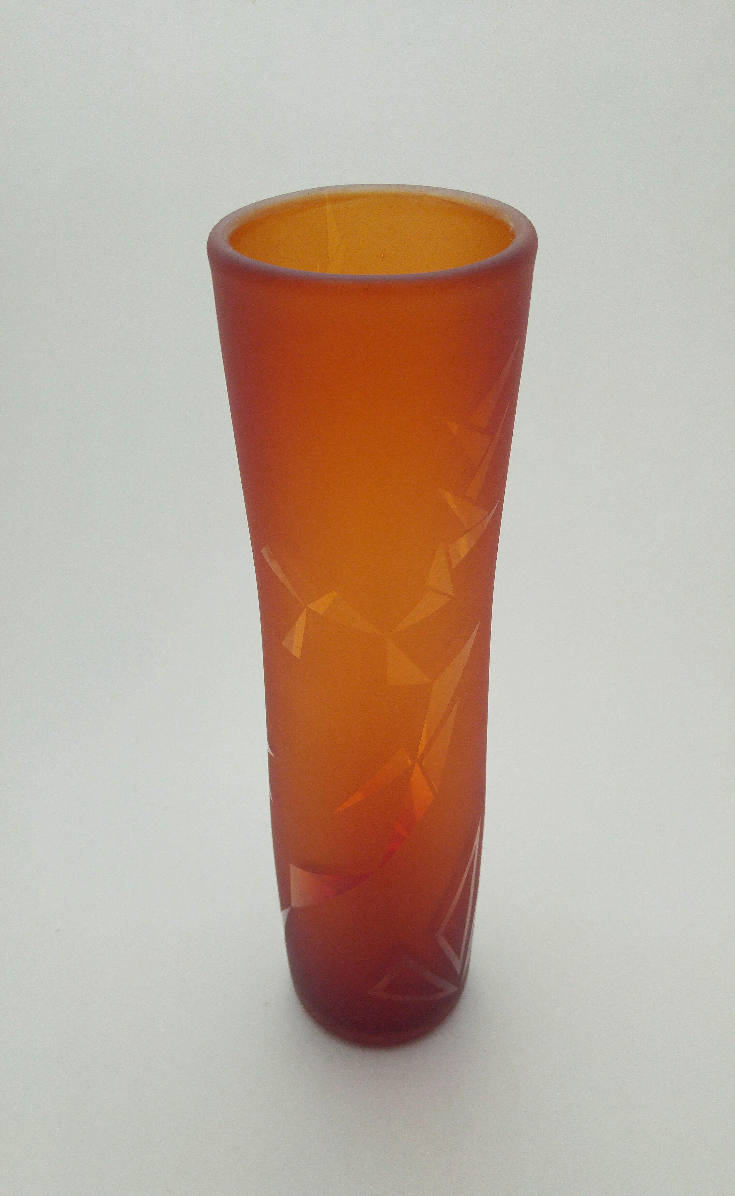 Tall Frosted Geometric Vase in Mustard