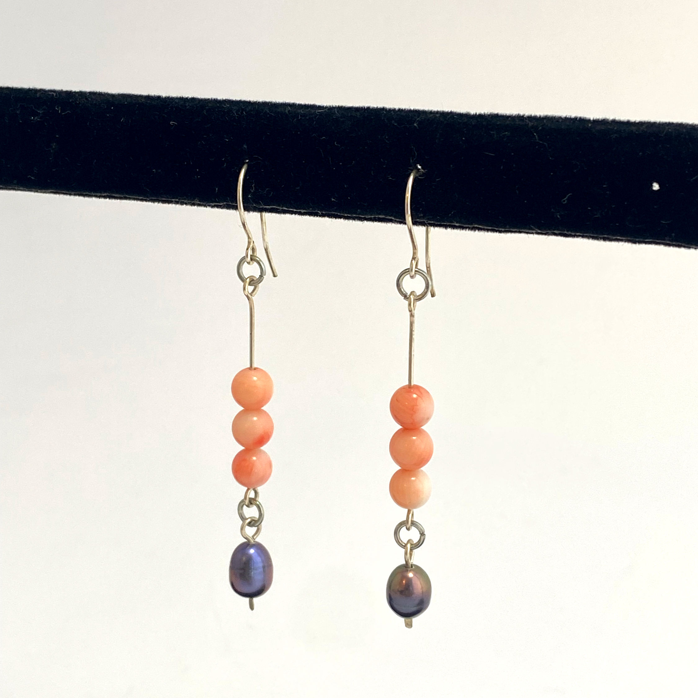 Pink and Pearl Stacked Hanging Earrings