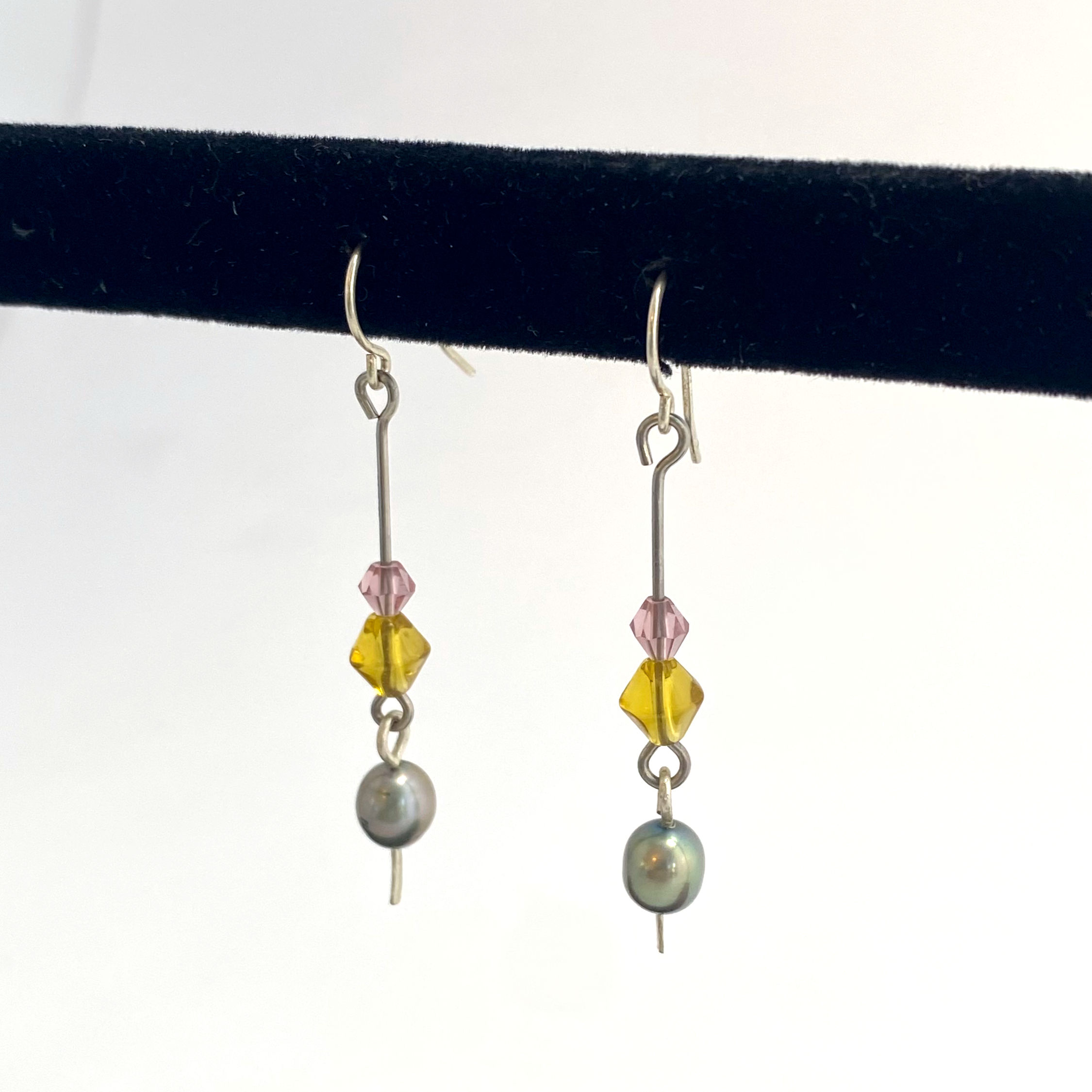 Pink and Yellow Hanging Bead Earrings