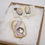 Miniature : Rectangle Gold and Pearl Porcelain Brooch & Earring Set