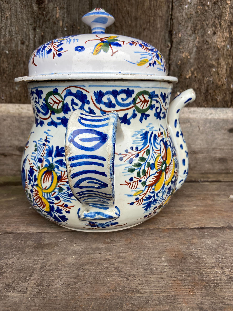 Thumbnail: English delft polychrome posset pot London 1740 tinglazed earthenware xviiie