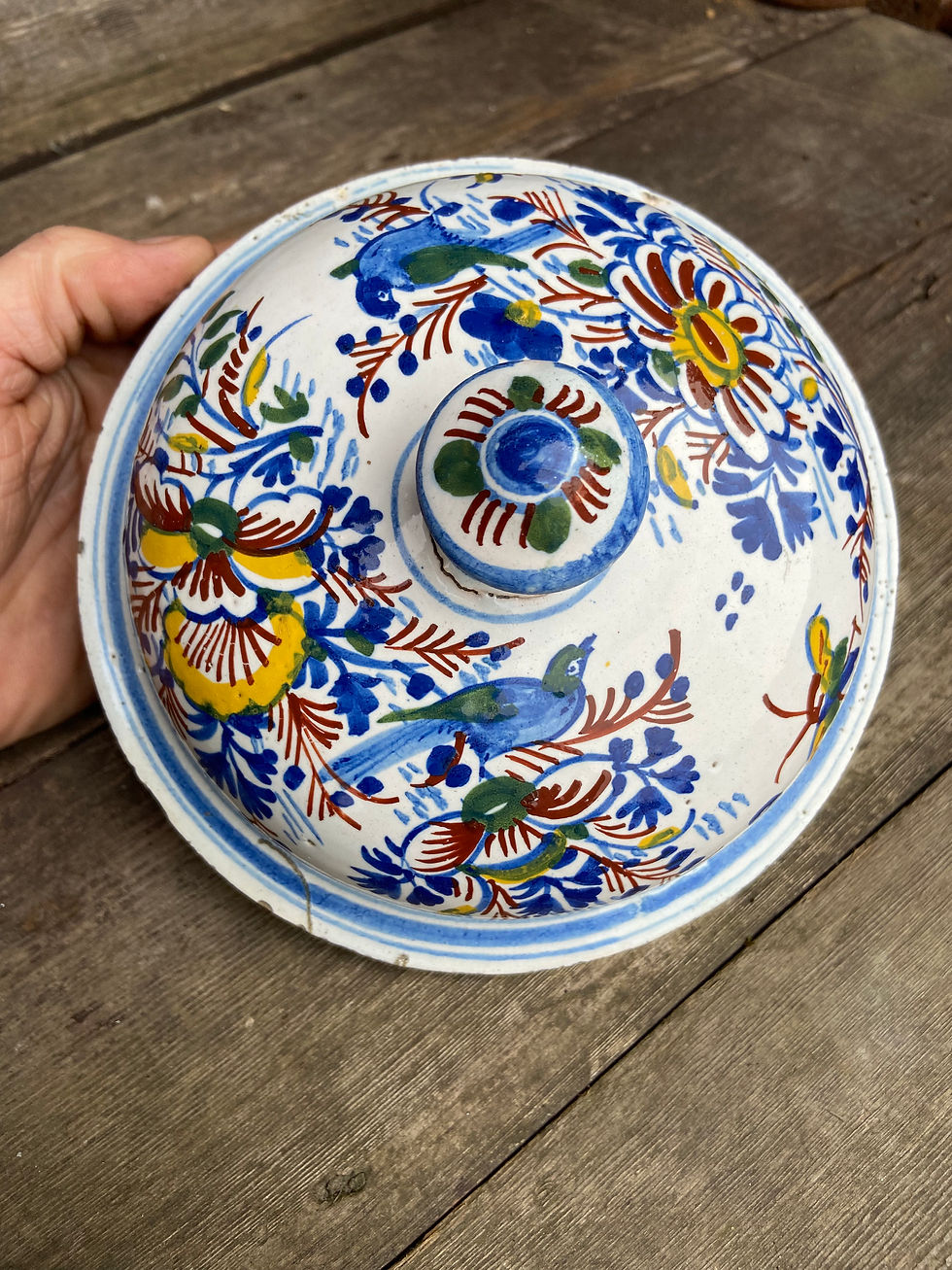 Thumbnail: English delft polychrome posset pot London 1740 tinglazed earthenware xviiie