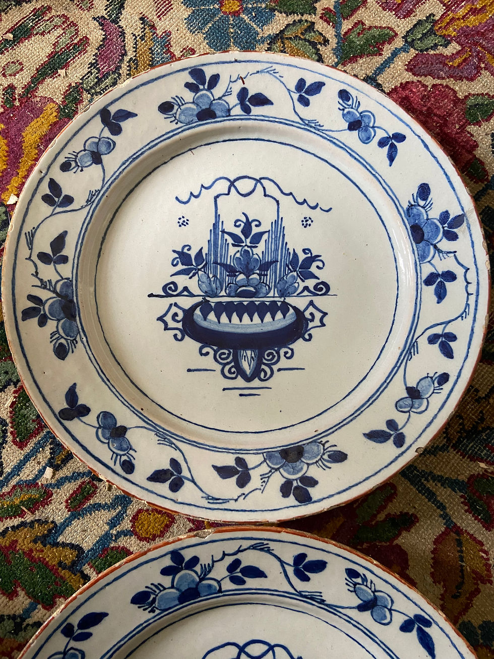 Thumbnail: A fine pair of English delftware plates circa 1750 London or Bristol tin glaze
