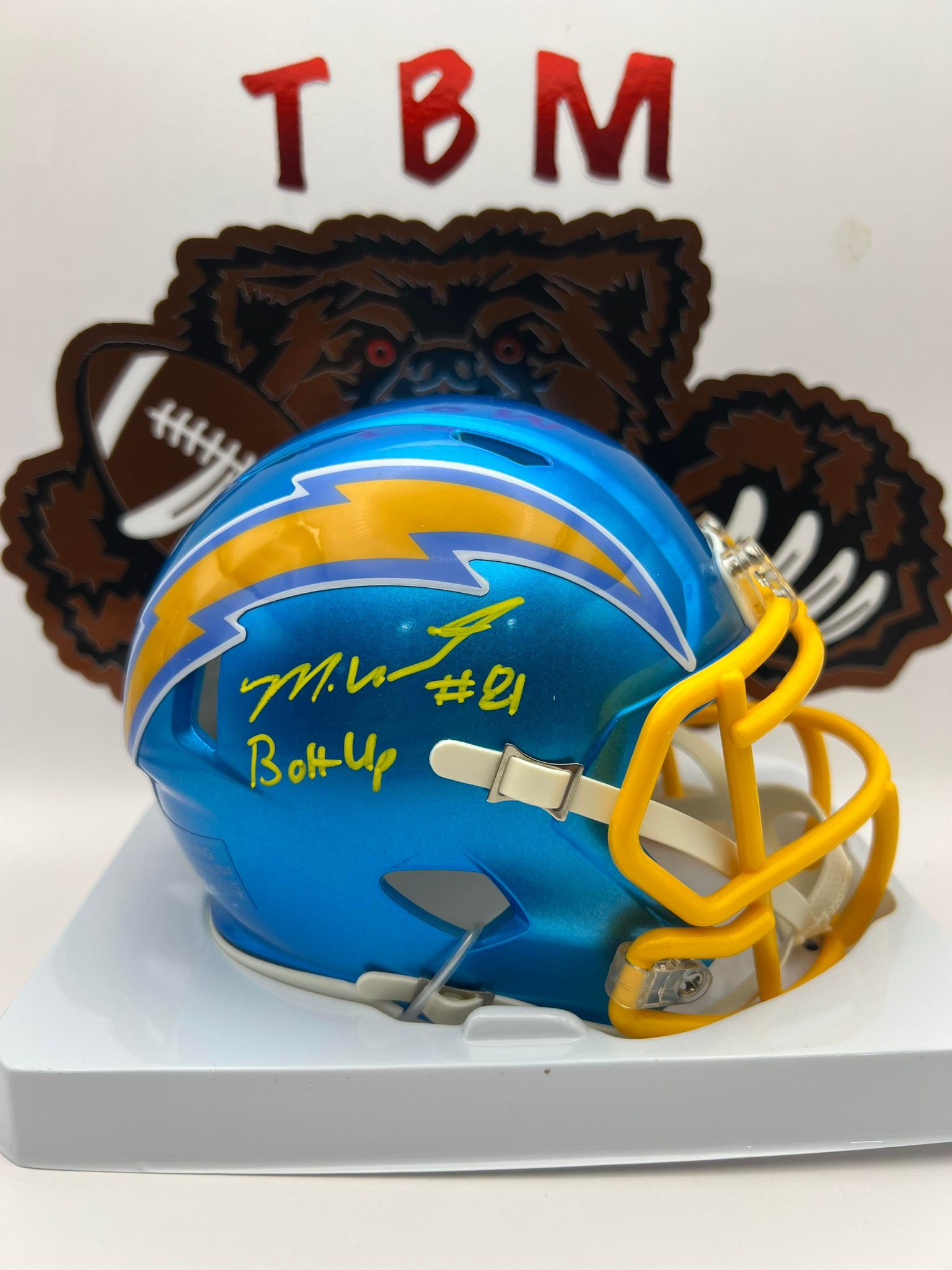 Mike Williams Autographed Flash Mini Helmet w/Bolt Up! Inscription (Beckett)