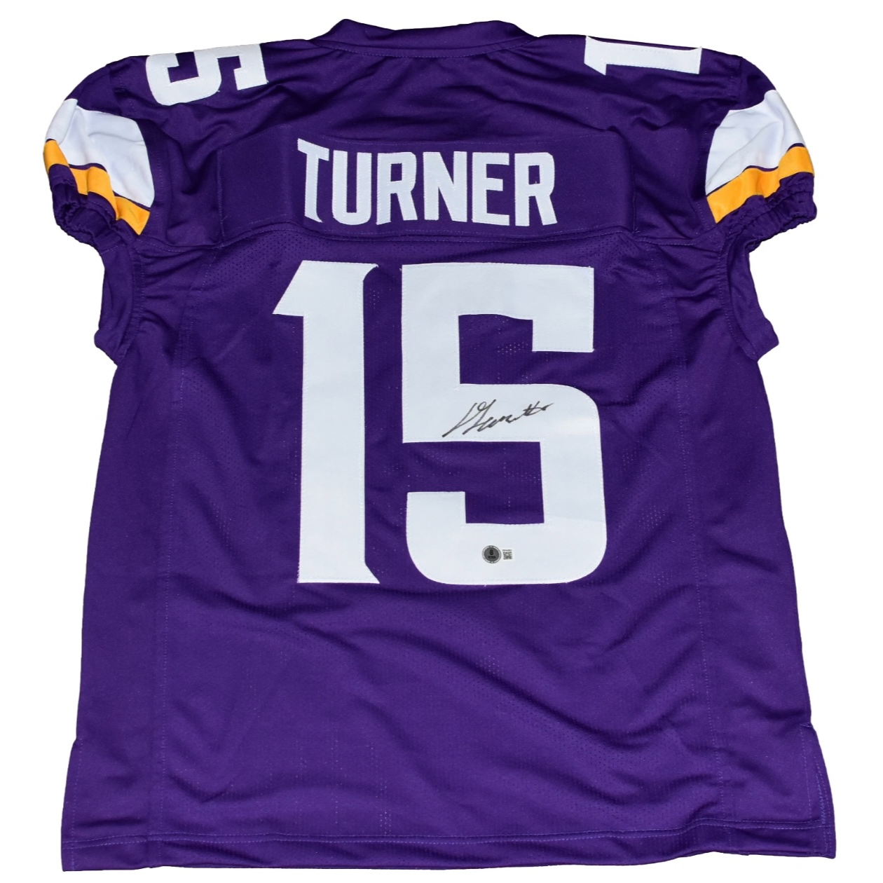DALLAS TURNER SIGNED MINNESOTA VIKINGS #15 PURPLE GAME CUT JERSEY BECKETT