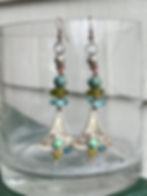 aqua and green glass beaded long silver earrings