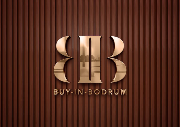 Buy-In Bodrum logo on wooden panel background representing high-end interior branding