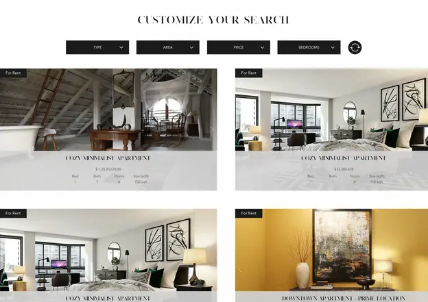 Buy-In Bodrum real estate website interface displaying luxury property listings and modern interiors