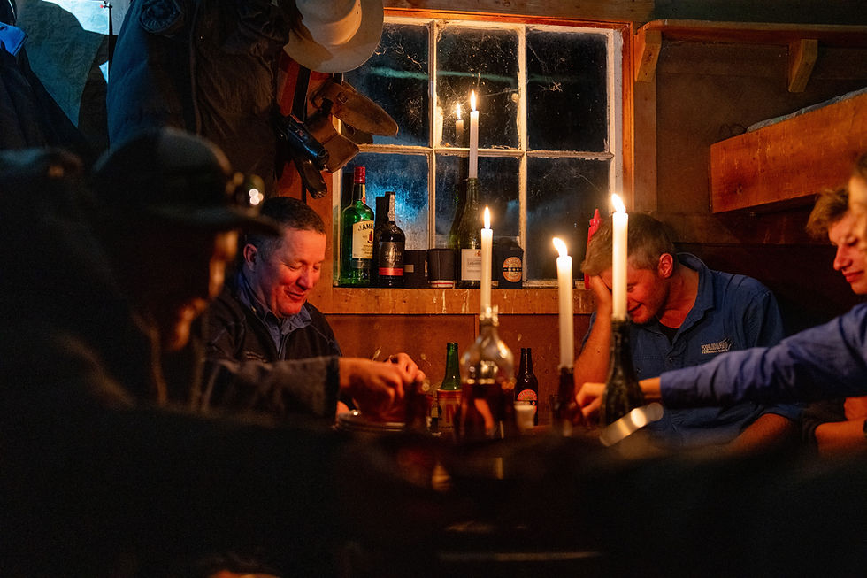 Mustering team enjoying dinner