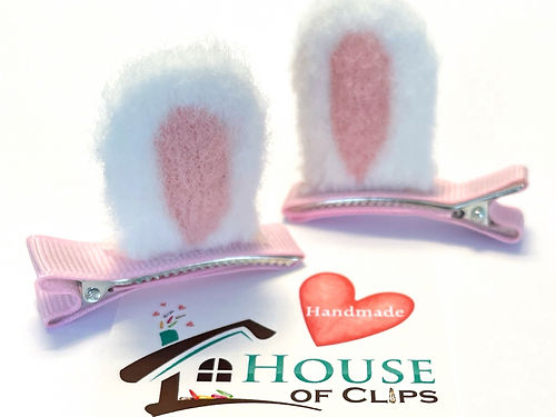 Fuzzy Bunny Ear Hair Clips x2 - Fun Animal Alligator Clips - Rabbi Ears Non-Slip