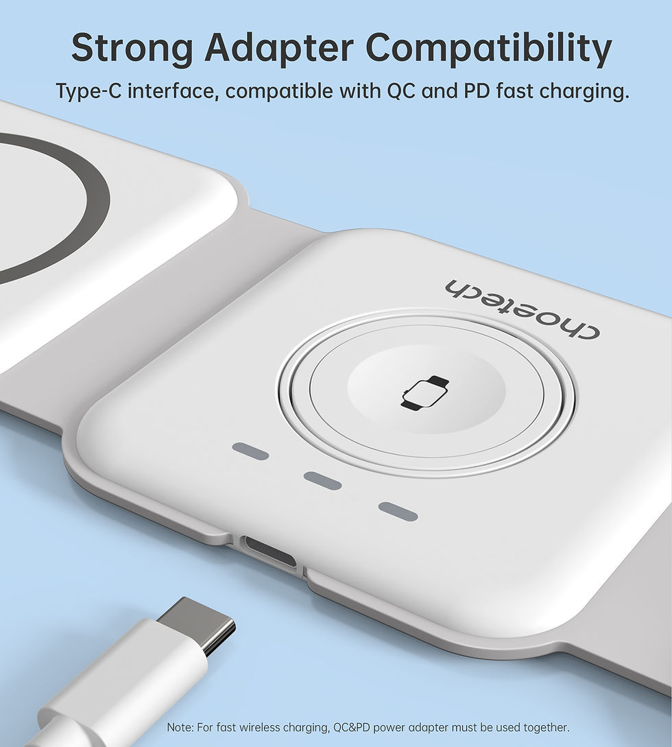 Thumbnail: Choetech 3-in-1 Foldable Fast Wireless Charger for Phone/Watch/Earphones (White)