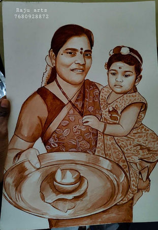 Blood painting of mother and child with lamp – emotional gift art