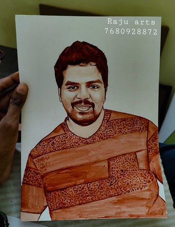 Blood painting of young man smiling – emotional portrait gift