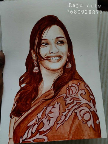 Custom blood art portrait of a smiling girl