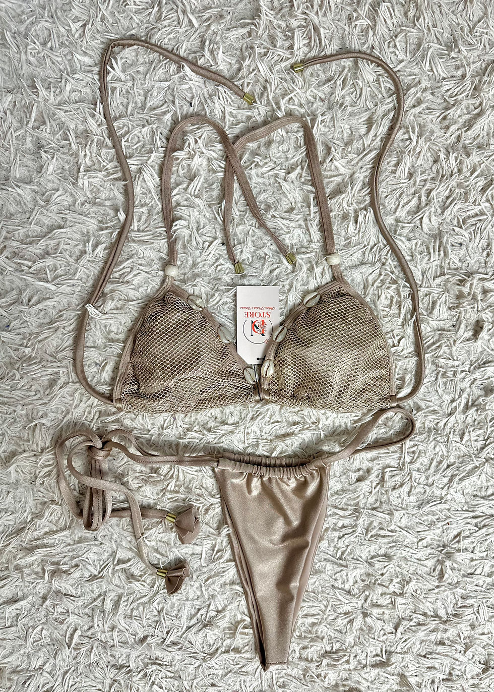 LINHA SIREN SAND PEARL - Cortininha com detalhes e bojo removível.