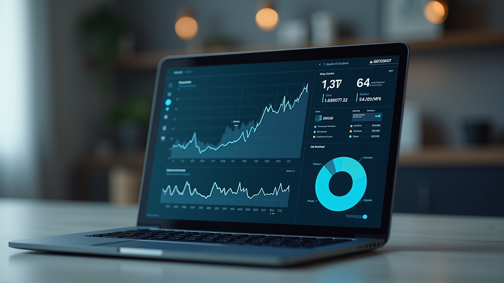 Close-up view of a laptop screen displaying AI analytics dashboard