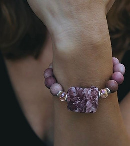 Strawberry quartz and rosewood bracelet