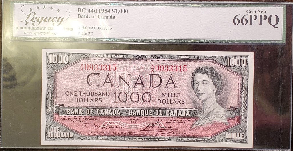 1954 $1000 BC44d LAWSON/BOUEY #AK0933315  LEGACY GEM 66 PPQ
