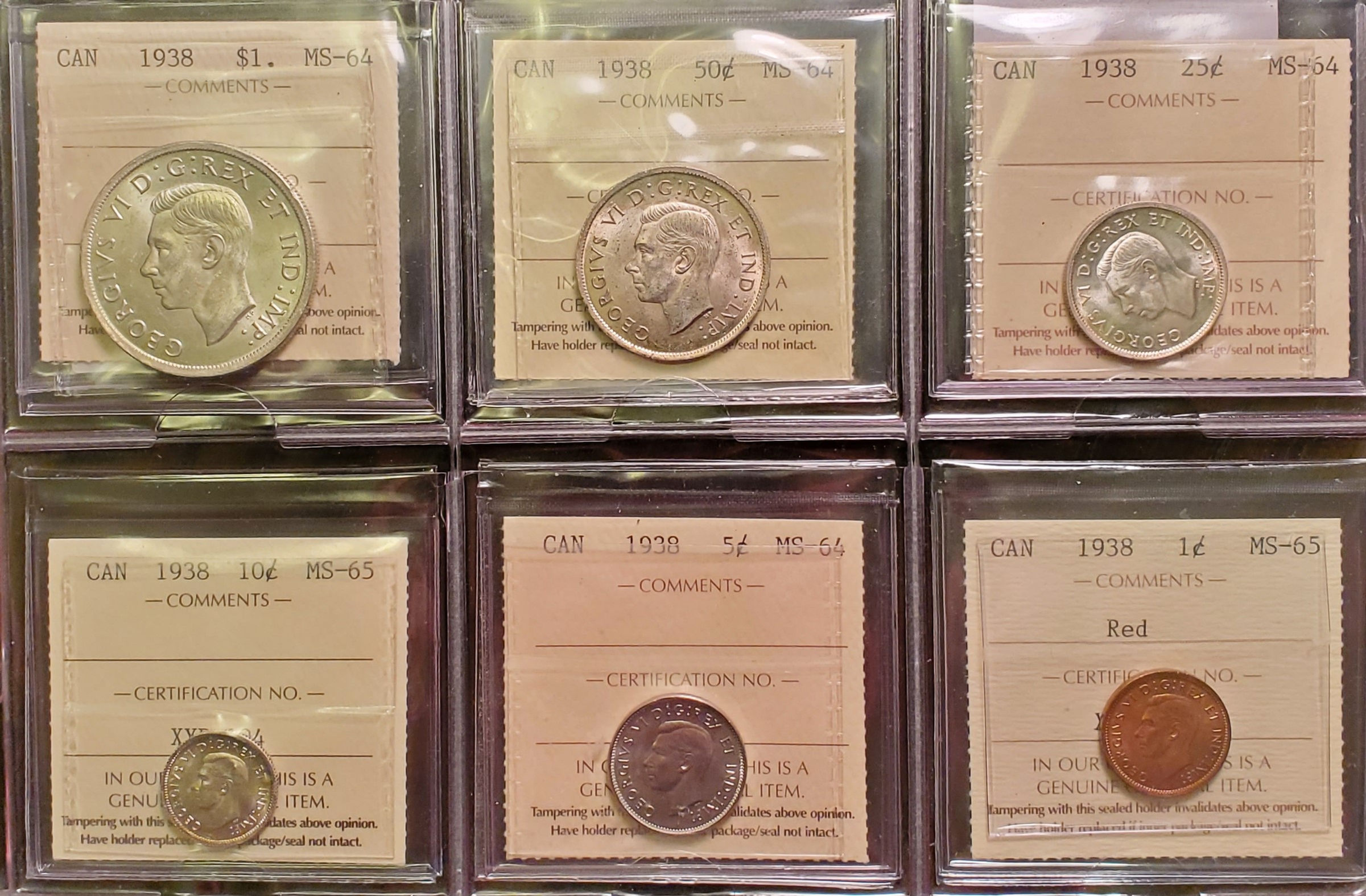 1938 SET ICCS MS64/65 - 1 CENT TO DOLLAR **BEAUTIFUL UNTONED SET**