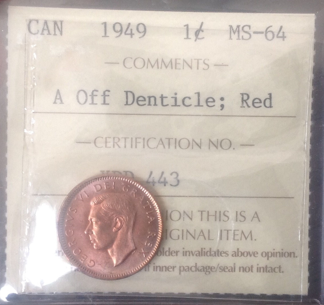 1949 A OFF D 1 CENT ICCS MS64