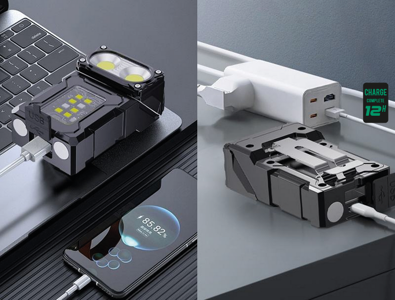 Miniature : Lampe Clip Gilet Tactique 90° USB-C Rechargeable