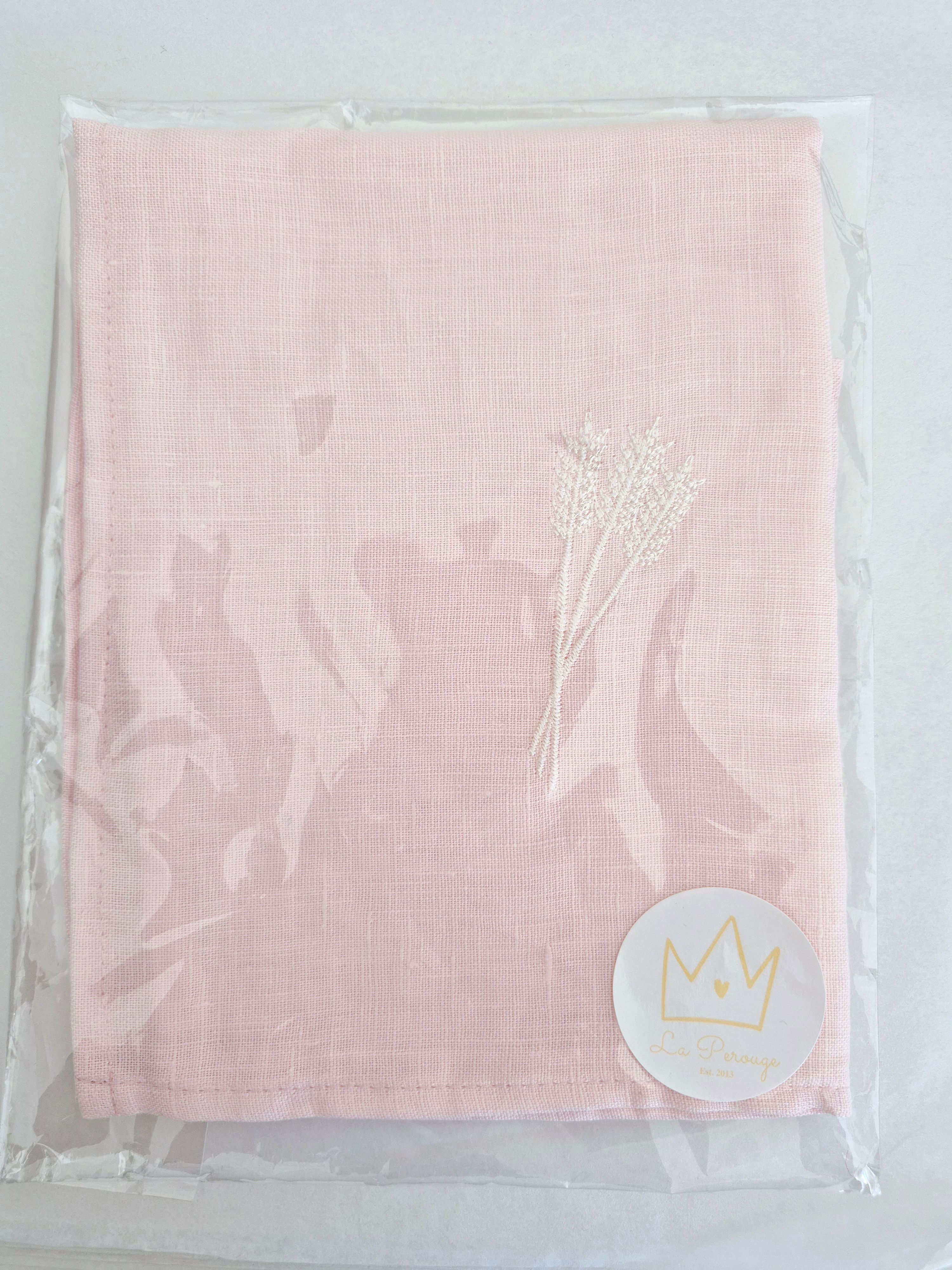 Linen Monogram Square Scarf -Pale Pink Wheat