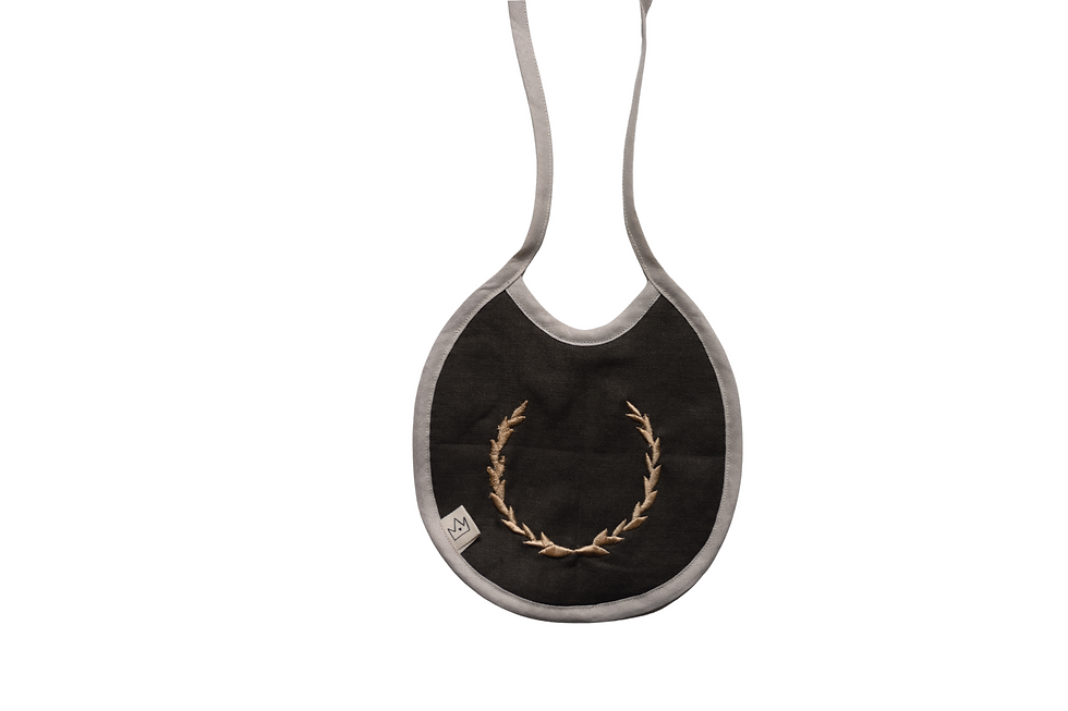 Wreath Dark Olive Linen Monogram Bib