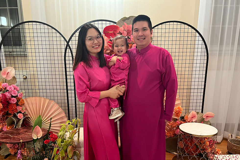 Quỳnh with her husband and daughter in Germany.