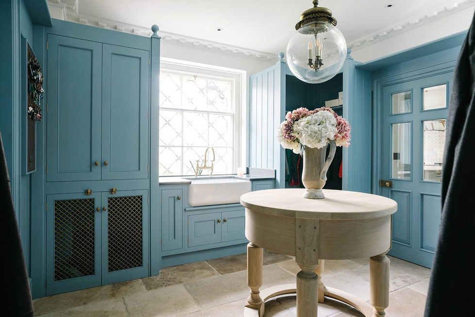 Hand painted boot room in a bone china blue colour