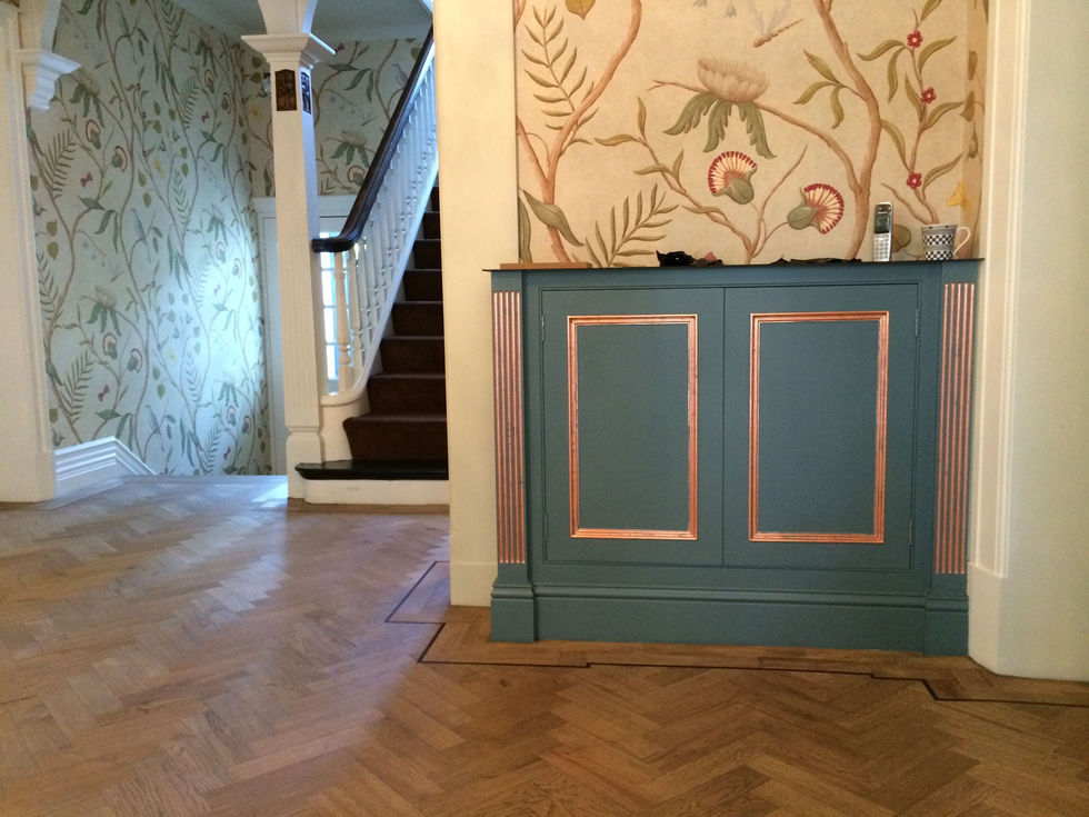 Copper leaf hall cabinet